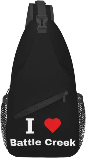 I Love Battle Creek Crossbody Bags For Women Men Chest Backpack Gym Shoulder Bag Travel Outdoor Sports Casual Crossbody Bags