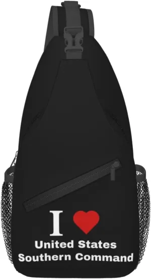 I love United States Southern Command Crossbody Bags For Women Men Chest Backpack Gym Shoulder Bag Travel Outdoor Sports Casual Crossbody Bags
