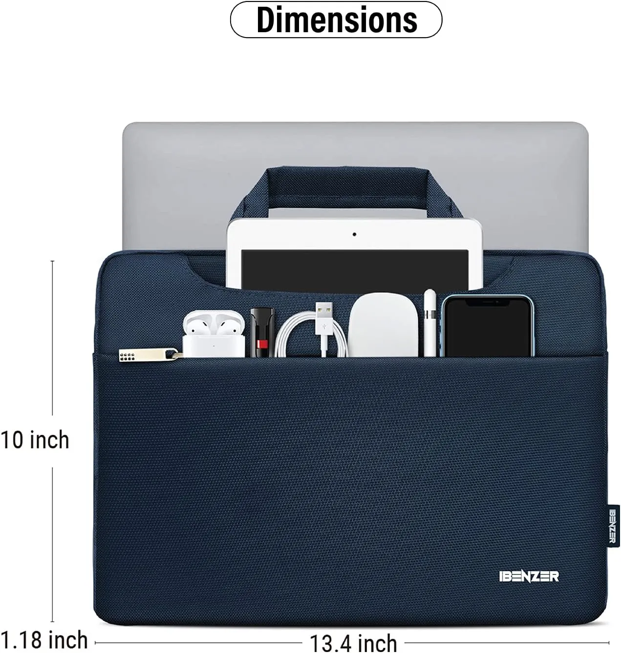 IBENZER Laptop Sleeve Bag for MacBook Air/Pro 13 13.3 14 inch, Carrying Case for 13 in Surface/HP/Dell/Lenovo Chromebook, Laptop Cover for M1 M2 Mac Air/Pro 13"-14”, Navy Blue, BG13-NVBL
