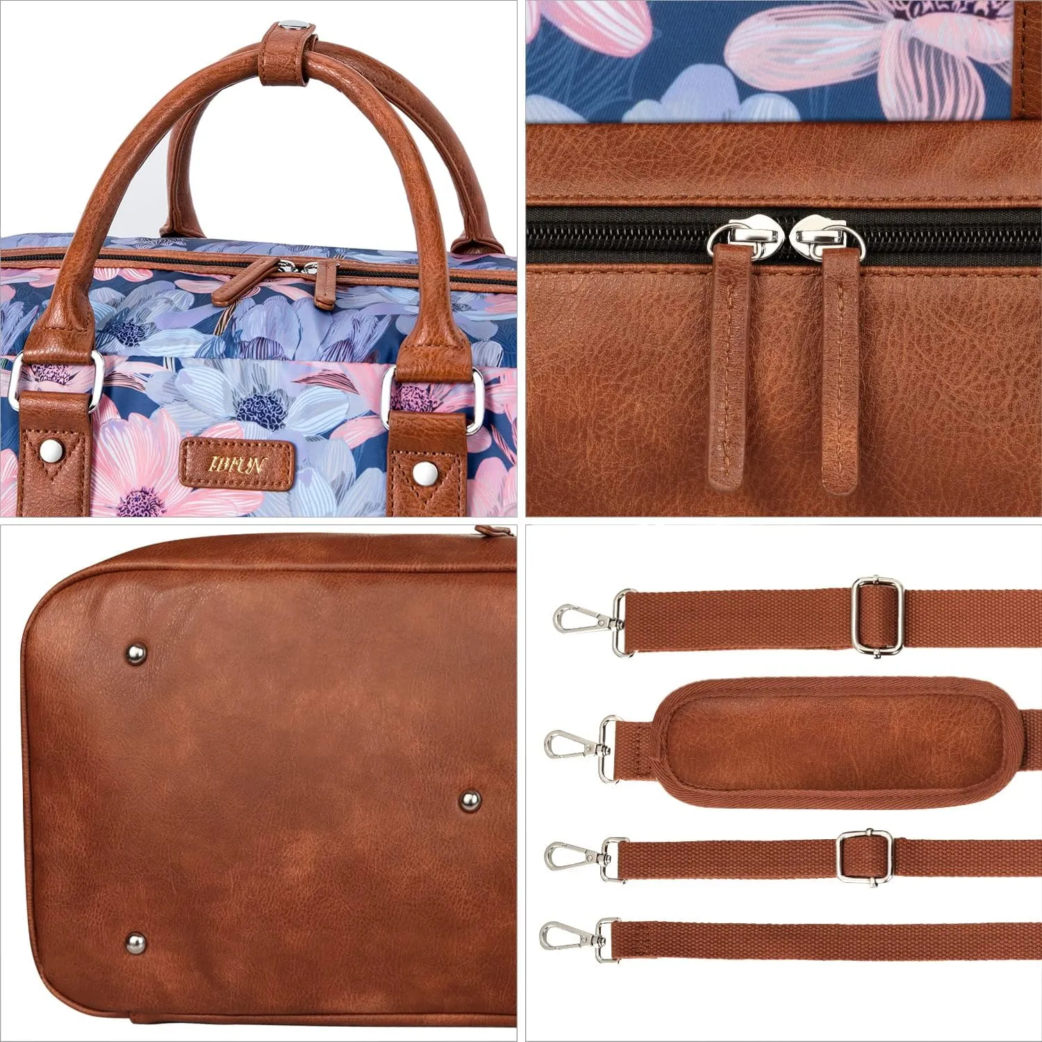 IBFUN Weekender Bags for Women, Large Overnight Bag Canvas Travel Duffel Bag Carry On Tote with Shoe Compartment 21" 3Pcs Set