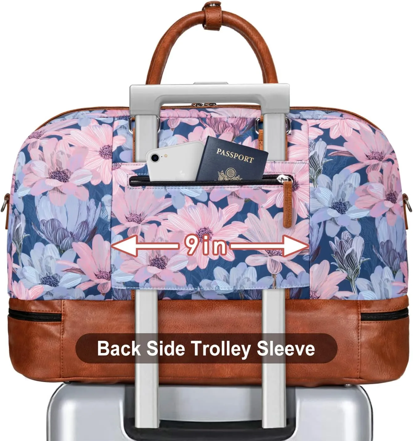 IBFUN Weekender Bags for Women, Large Overnight Bag Canvas Travel Duffel Bag Carry On Tote with Shoe Compartment 21" 3Pcs Set