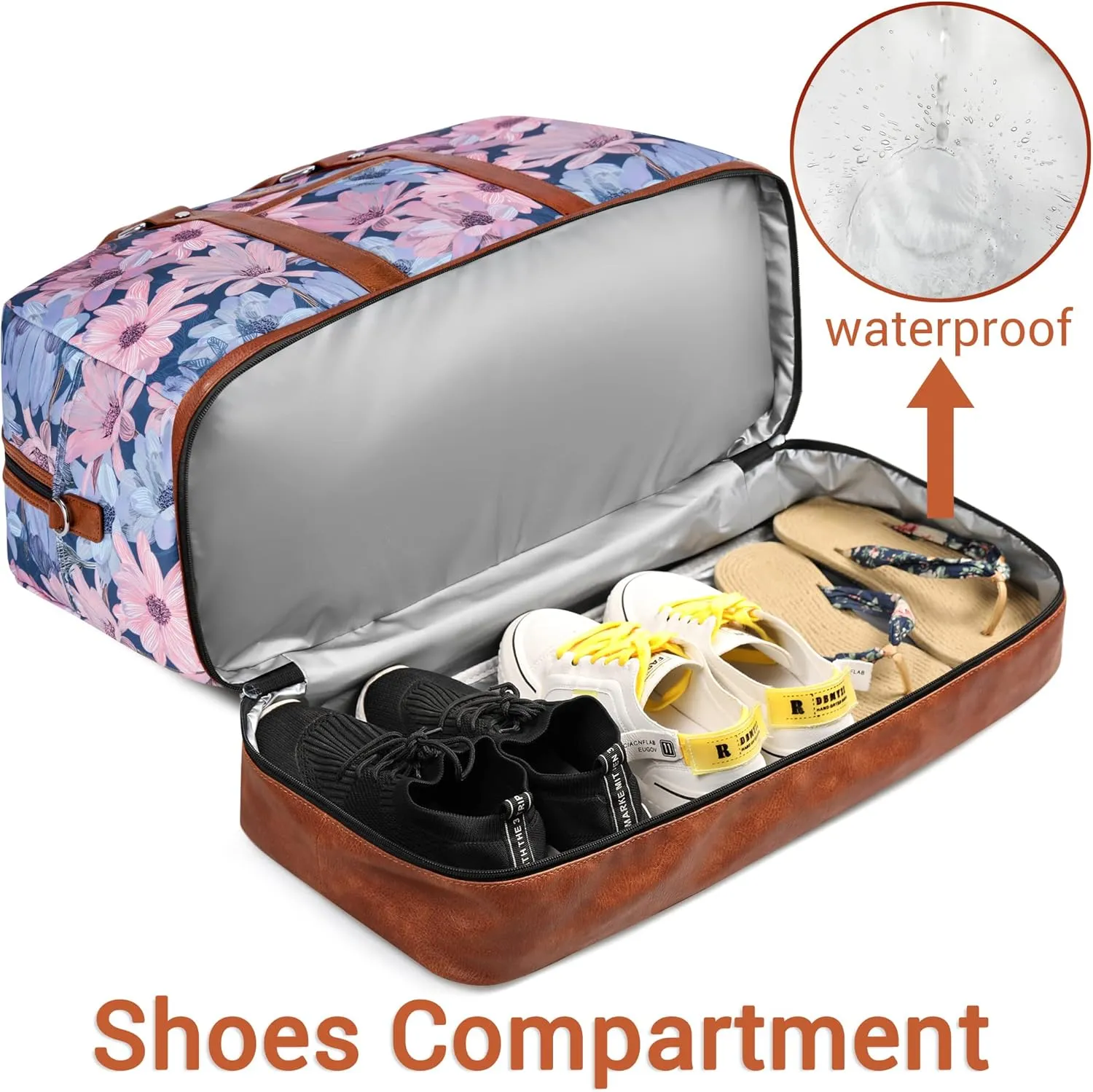 IBFUN Weekender Bags for Women, Large Overnight Bag Canvas Travel Duffel Bag Carry On Tote with Shoe Compartment 21" 3Pcs Set