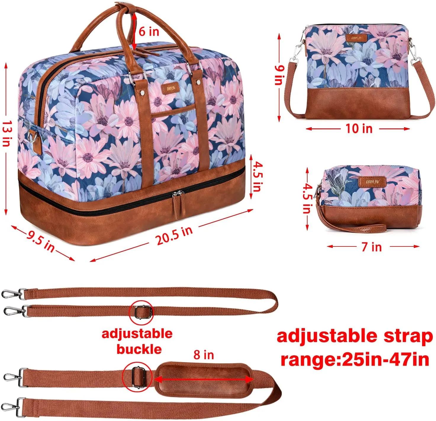 IBFUN Weekender Bags for Women, Large Overnight Bag Canvas Travel Duffel Bag Carry On Tote with Shoe Compartment 21" 3Pcs Set