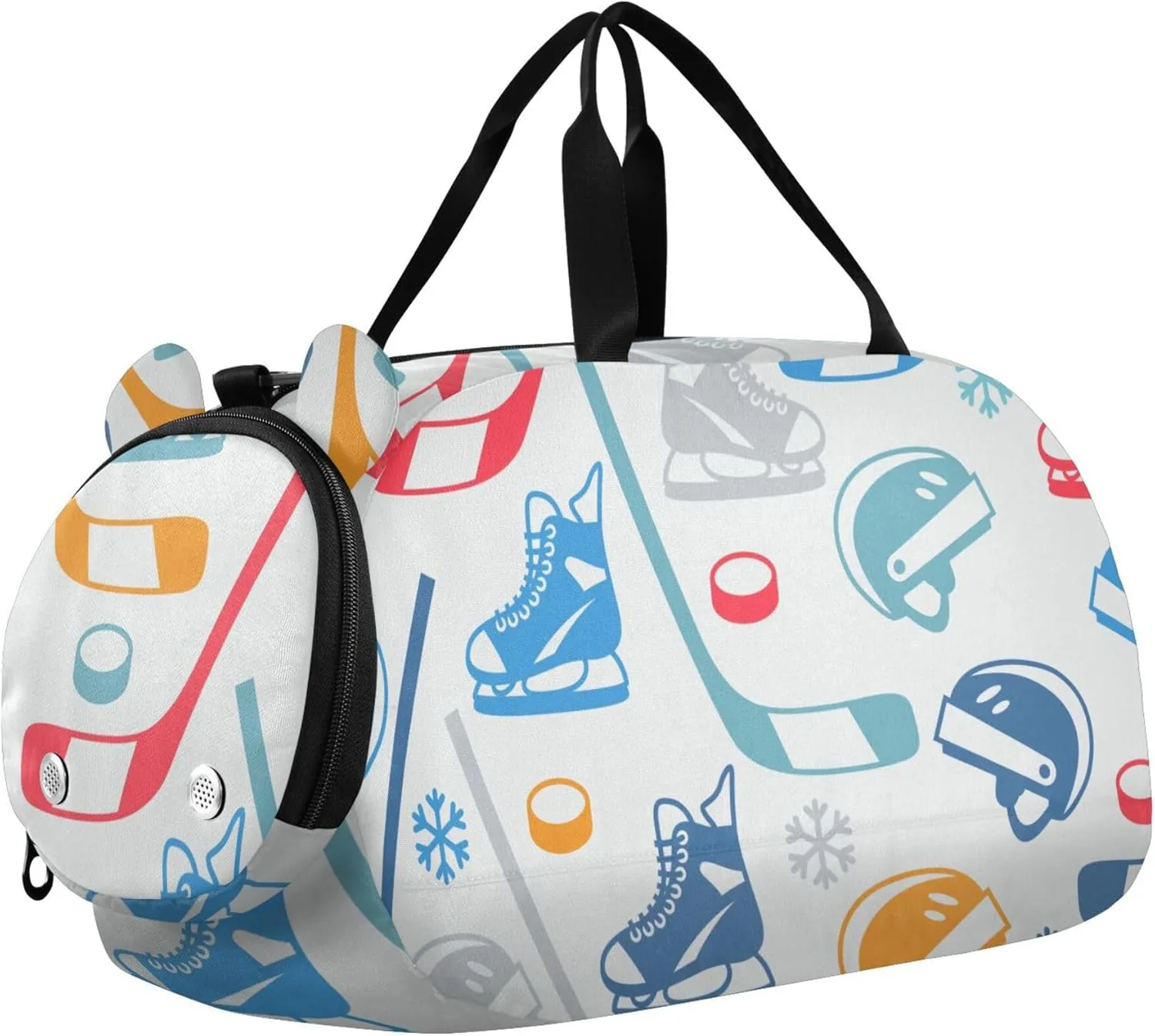 Ice Hockey Sports Pattern Sports Duffle Bag for Girls Boys, Gym Bag with Shoe Compartment, Kids Travel Overnight Weekender Shoulder Bag