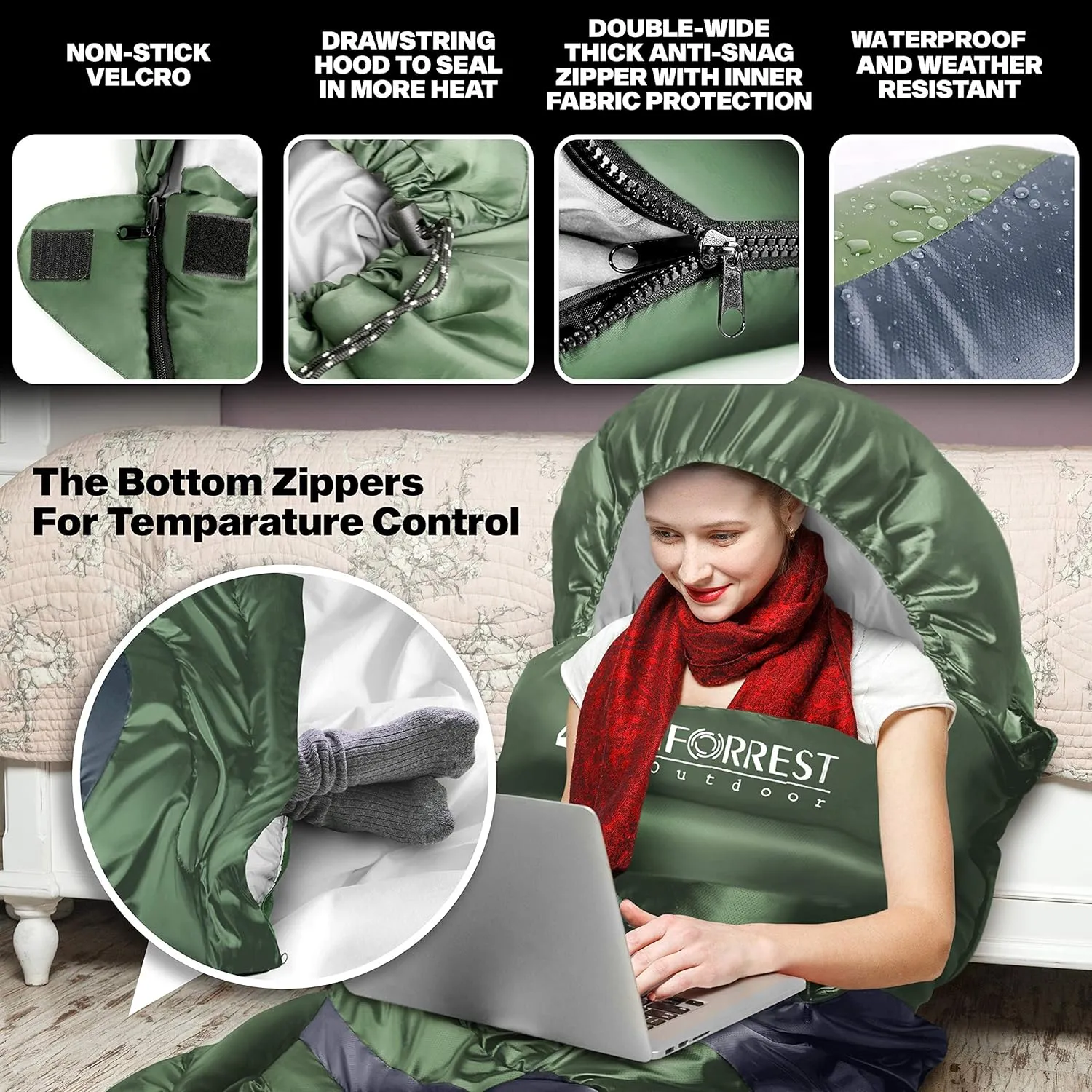 IFORREST Sleeping Bag - Single-Person Cold Weather Camping Sleep Bag for Adults and Teens - XXL 33in/ 40" - Extra-Wide & Warm for Big & Tall - All-Season Comfort