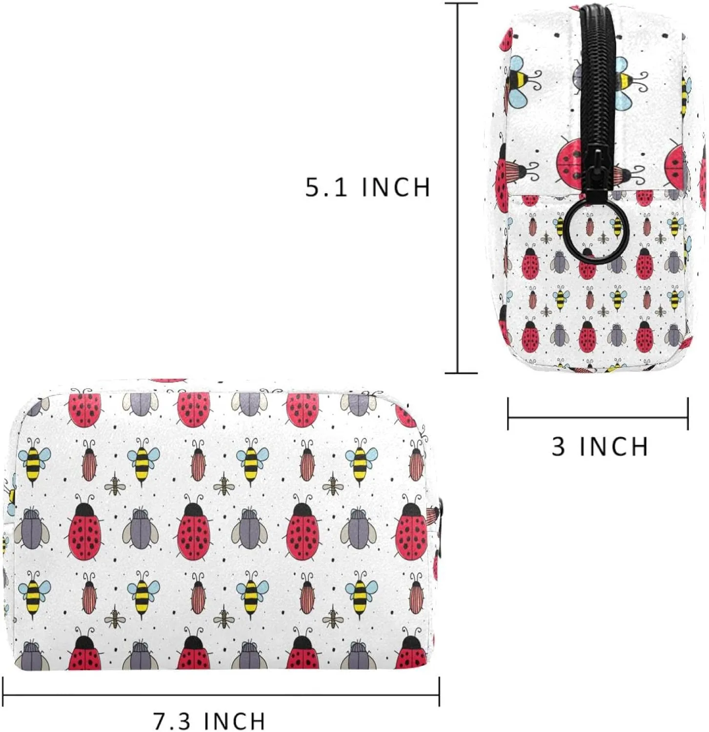 Insects Pattern Bee Ladybug Fly Small Makeup Bag for Purse, Portable Cosmetic Bag Zipper Makeup Pouch for Women, Stationery, Toiletries, Travel Accessories