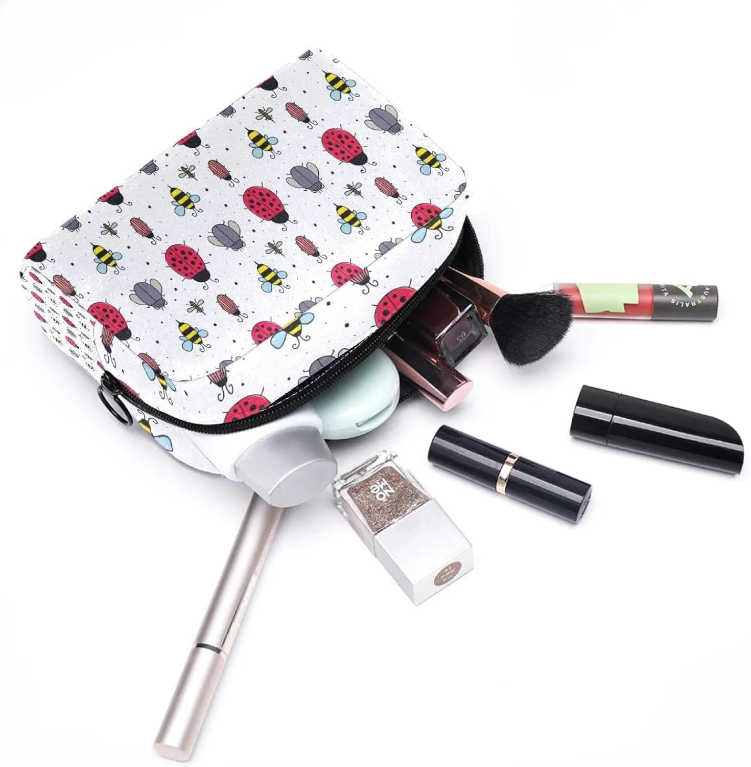 Insects Pattern Bee Ladybug Fly Small Makeup Bag for Purse, Portable Cosmetic Bag Zipper Makeup Pouch for Women, Stationery, Toiletries, Travel Accessories