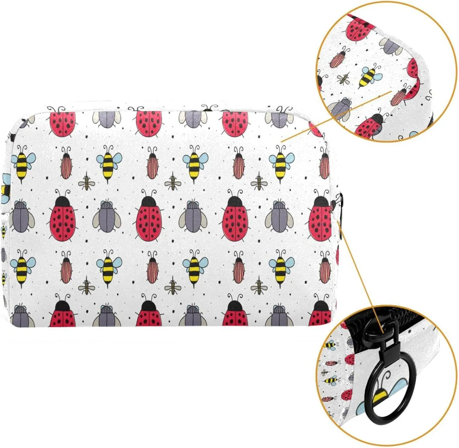 Insects Pattern Bee Ladybug Fly Small Makeup Bag for Purse, Portable Cosmetic Bag Zipper Makeup Pouch for Women, Stationery, Toiletries, Travel Accessories