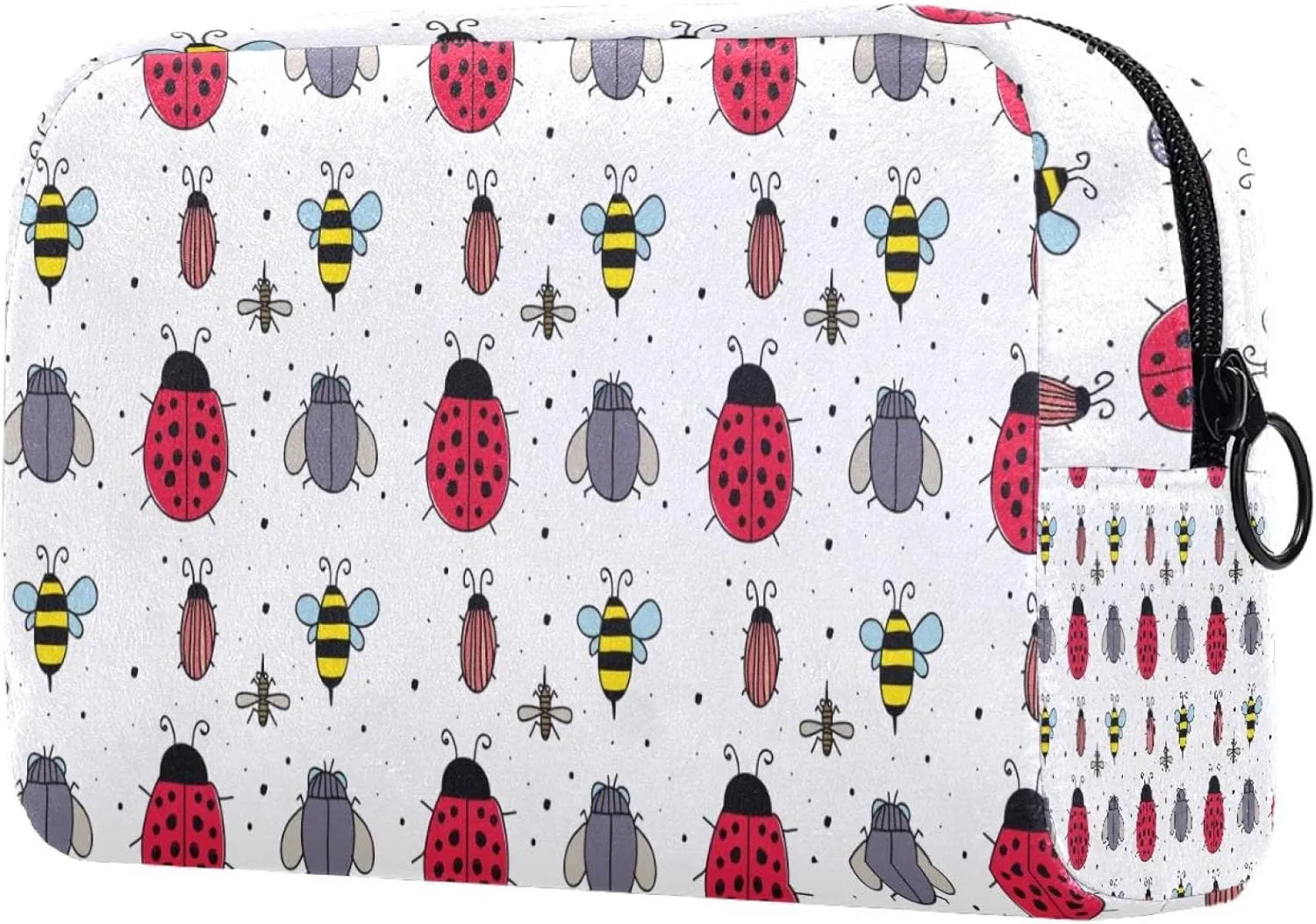 Insects Pattern Bee Ladybug Fly Small Makeup Bag for Purse, Portable Cosmetic Bag Zipper Makeup Pouch for Women, Stationery, Toiletries, Travel Accessories