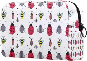 Insects Pattern Bee Ladybug Fly Small Makeup Bag for Purse, Portable Cosmetic Bag Zipper Makeup Pouch for Women, Stationery, Toiletries, Travel Accessories