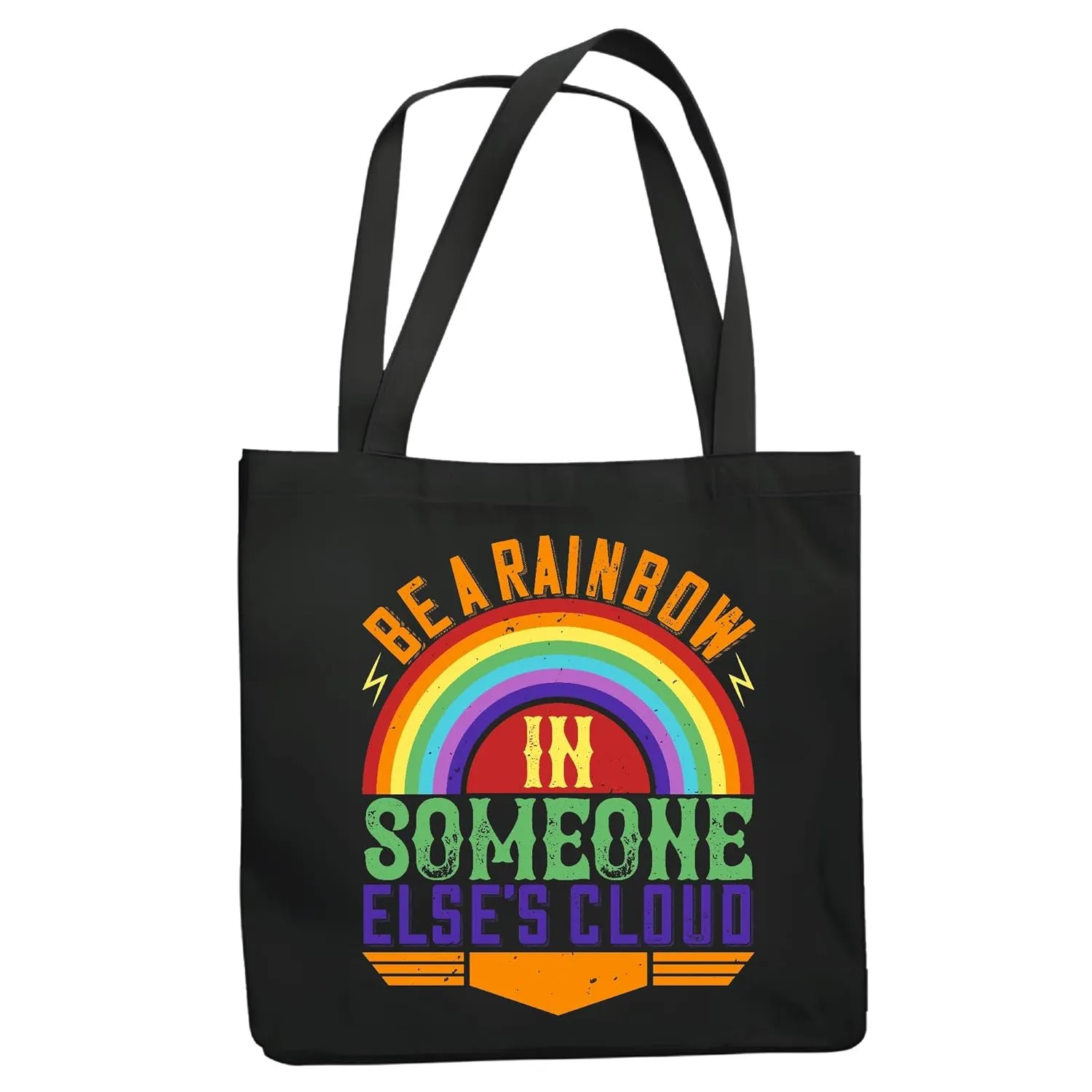 Inspirational Gifts for Everyone Spread Joy with Rainbow Motifs Navy Black Multicolor Canvas Tote Bag