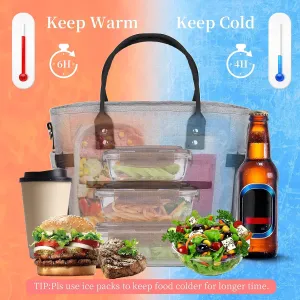 Insulated Adult Lunch Bag For Women Thermal Food Storage Tote Bags Water Resistant Ice Cooler with Long Shoulder Strap Large Lunch Boxes For Men Picnic Working Outing (Grey)