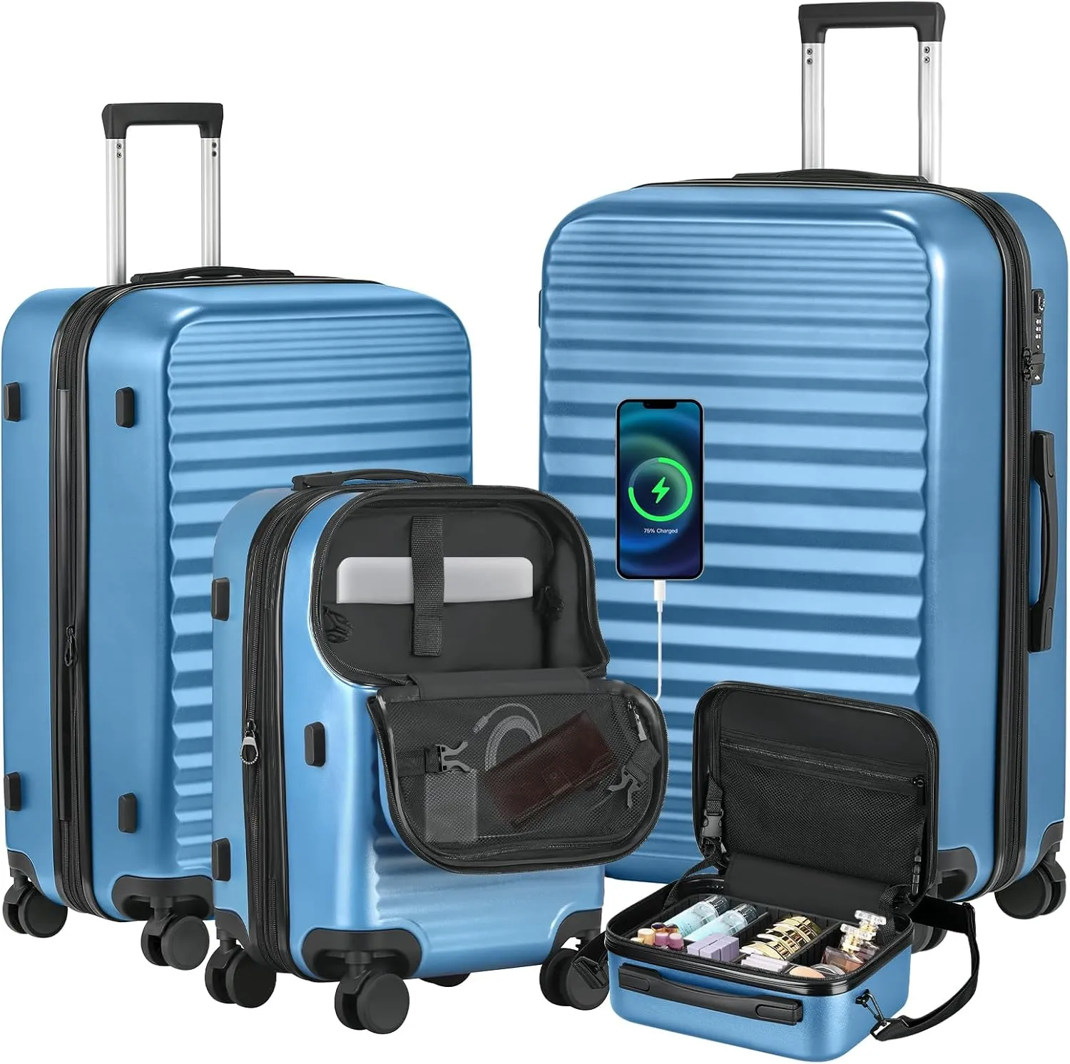 Itslife Luggage Sets 4 Piece Luggage Suitcases with Wheels, ABS shell with TSA Lock Spinner Wheels Carry On Luggage Set (20/24/28 inch,Navy Blue