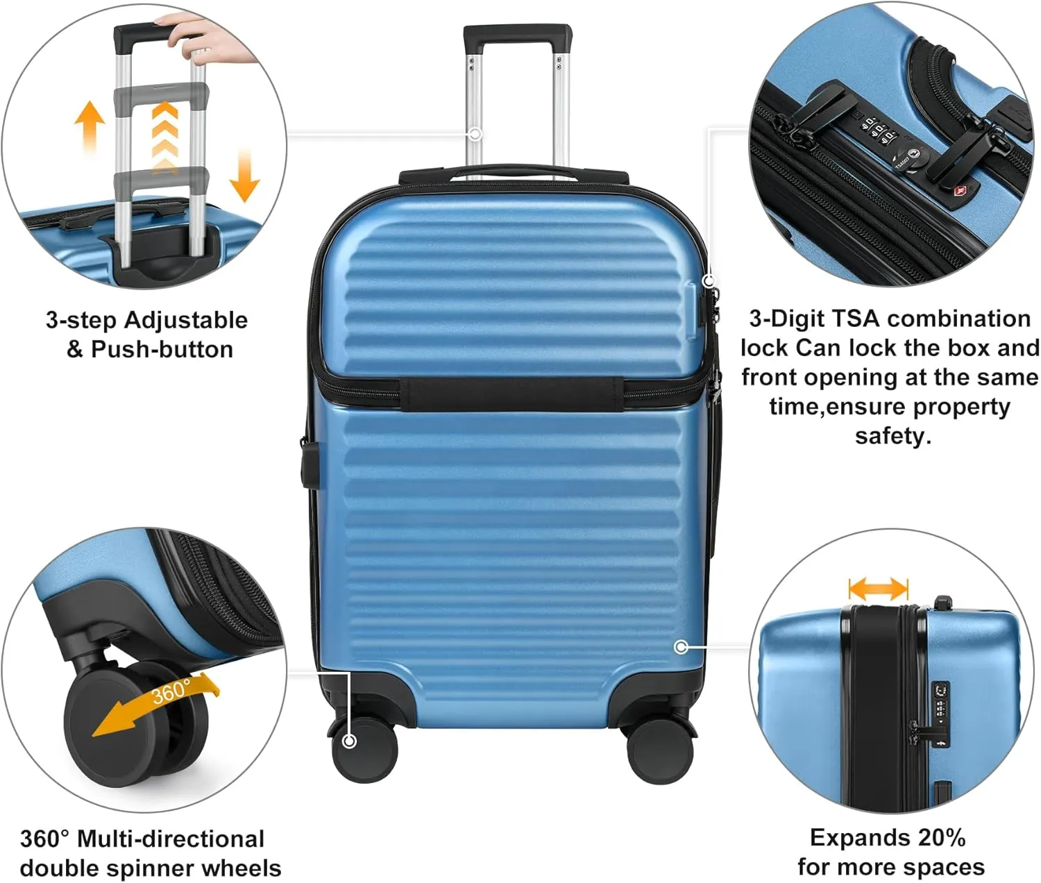 Itslife Luggage Sets 4 Piece Luggage Suitcases with Wheels, ABS shell with TSA Lock Spinner Wheels Carry On Luggage Set (20/24/28 inch,Navy Blue