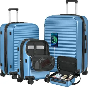 Itslife Luggage Sets 4 Piece Luggage Suitcases with Wheels, ABS shell with TSA Lock Spinner Wheels Carry On Luggage Set (20/24/28 inch,Navy Blue