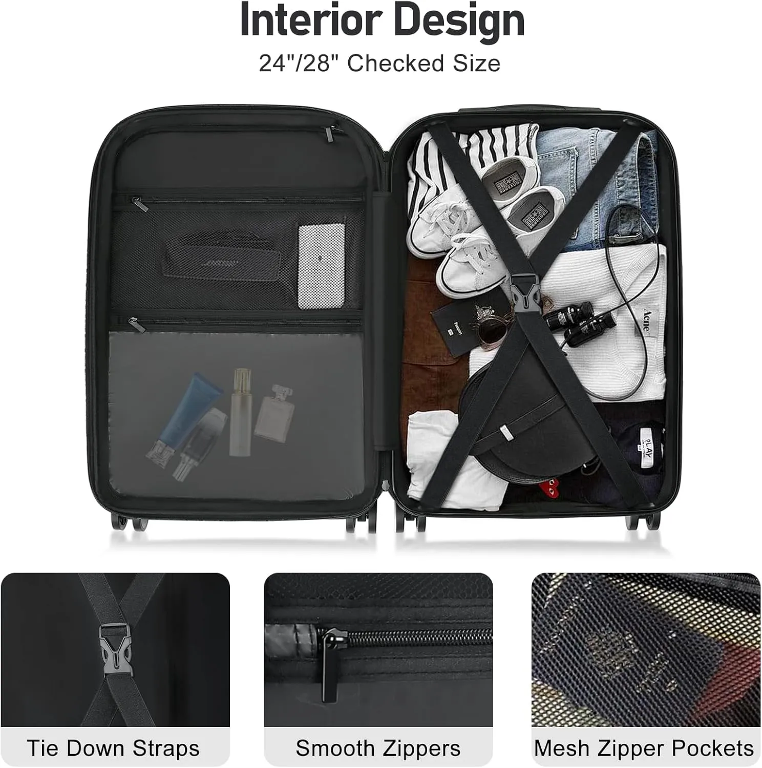 Itslife Luggage Sets 4 Piece Luggage Suitcases with Wheels, ABS shell with TSA Lock Spinner Wheels Carry On Luggage Set (20/24/28 inch,Navy Blue