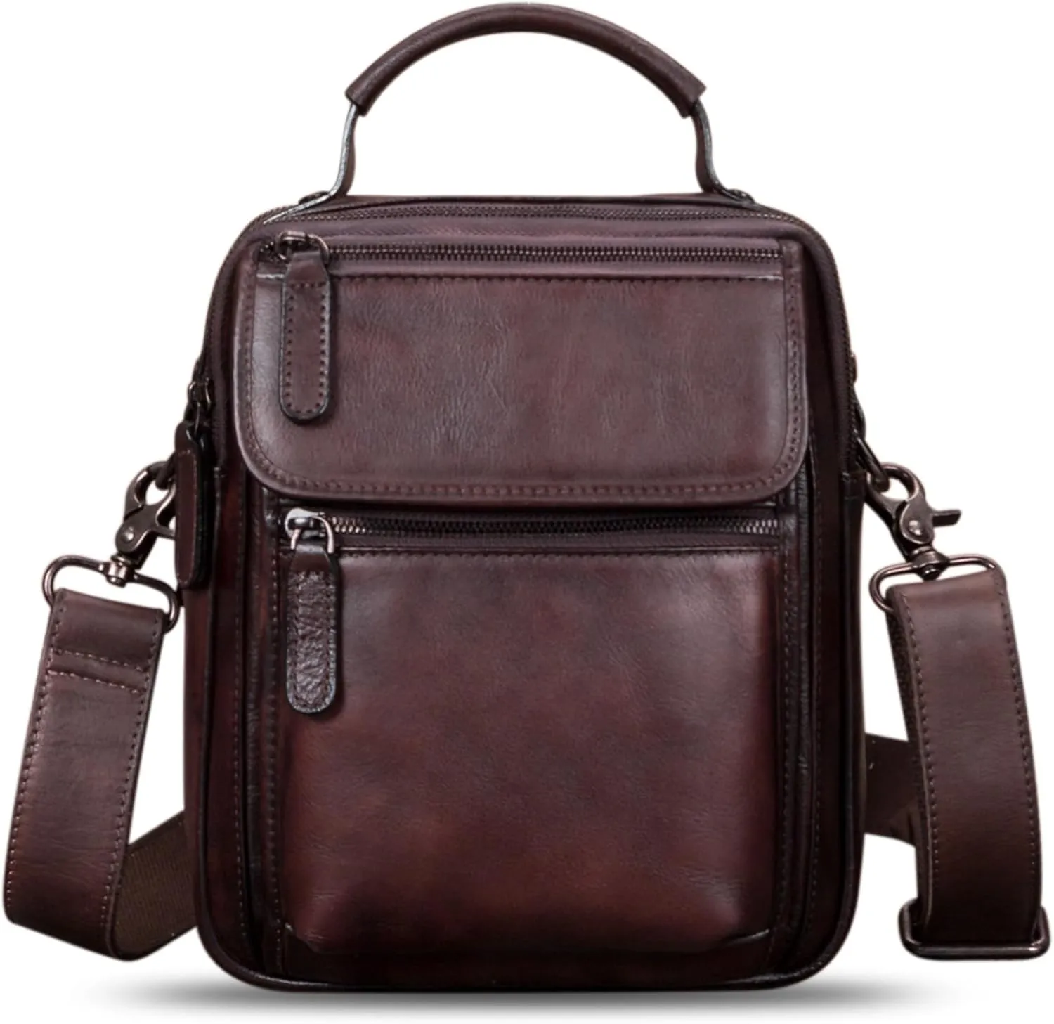 IVTG Genuine Leather Messenger Bag for Men Sling Purse Crossbody Shoulder Bags Satchel for Work Business Handbags