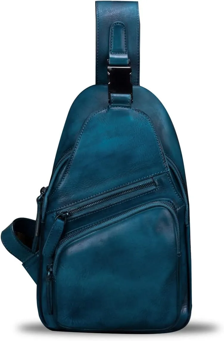 IVTG Genuine Leather Sling Bags for Men and Women Chest Shoulder Backpack Handmade Crossbody Motocycle Daypack
