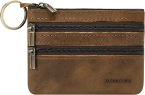 Jack&Chris Coin Purse Pouch for Men, Genuine Leather Coin Purse Zipper Pocket with Keychain Ring, Coin Bag for Men,JC301-8
