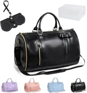 Jenni Convertible Travel Bag with Removable Wheels,High Capacity with Shoe Compartment with Soft Pu Leather Sunglasses Bag, PU Leather 2 in 1 Hanging Suitcase Travel Bags (Black)