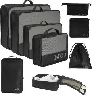 JJ Power 9 Set Packing Cubes for Suitcases, Travel Essentials for Carry on, Luggage Organizer Bags All Included(Black)