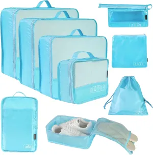 JJ Power 9 Set Packing Cubes for Suitcases, Travel Essentials for Carry on, Luggage Organizer Bags All Included(Blue)