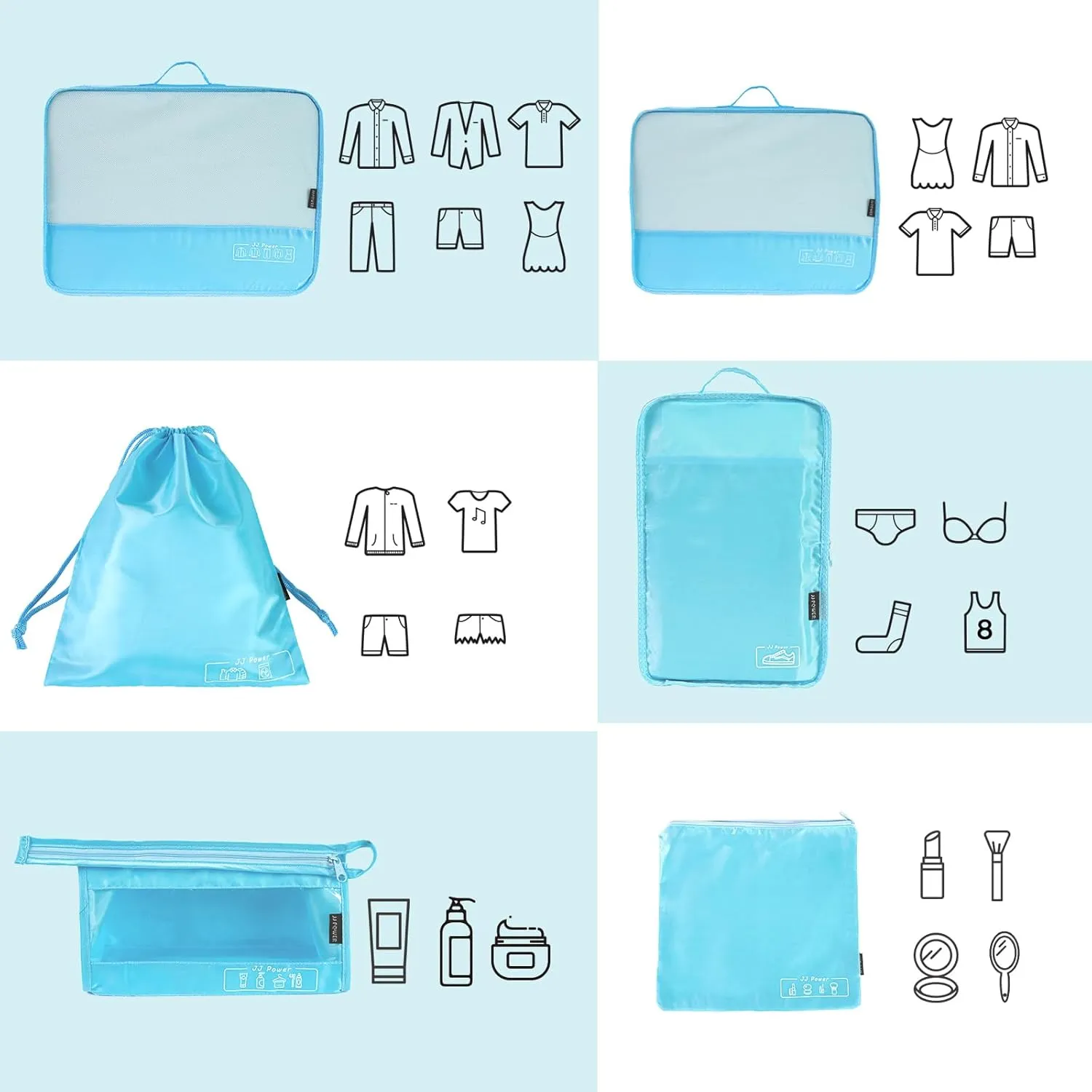 JJ Power 9 Set Packing Cubes for Suitcases, Travel Essentials for Carry on, Luggage Organizer Bags All Included(Blue)