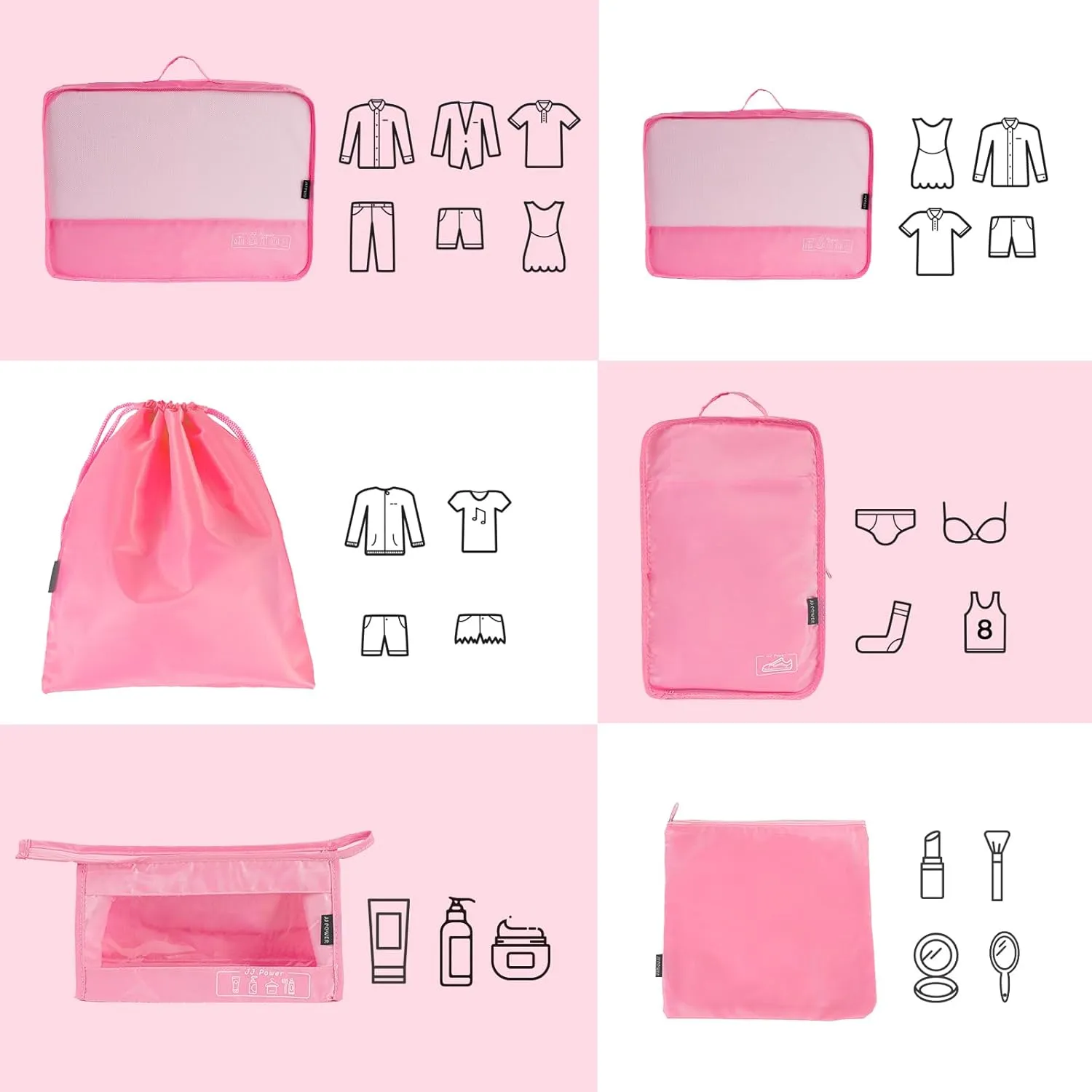 JJ Power 9 Set Packing Cubes for Suitcases, Travel Essentials for Carry on, Luggage Organizer Bags All Included(Pink)
