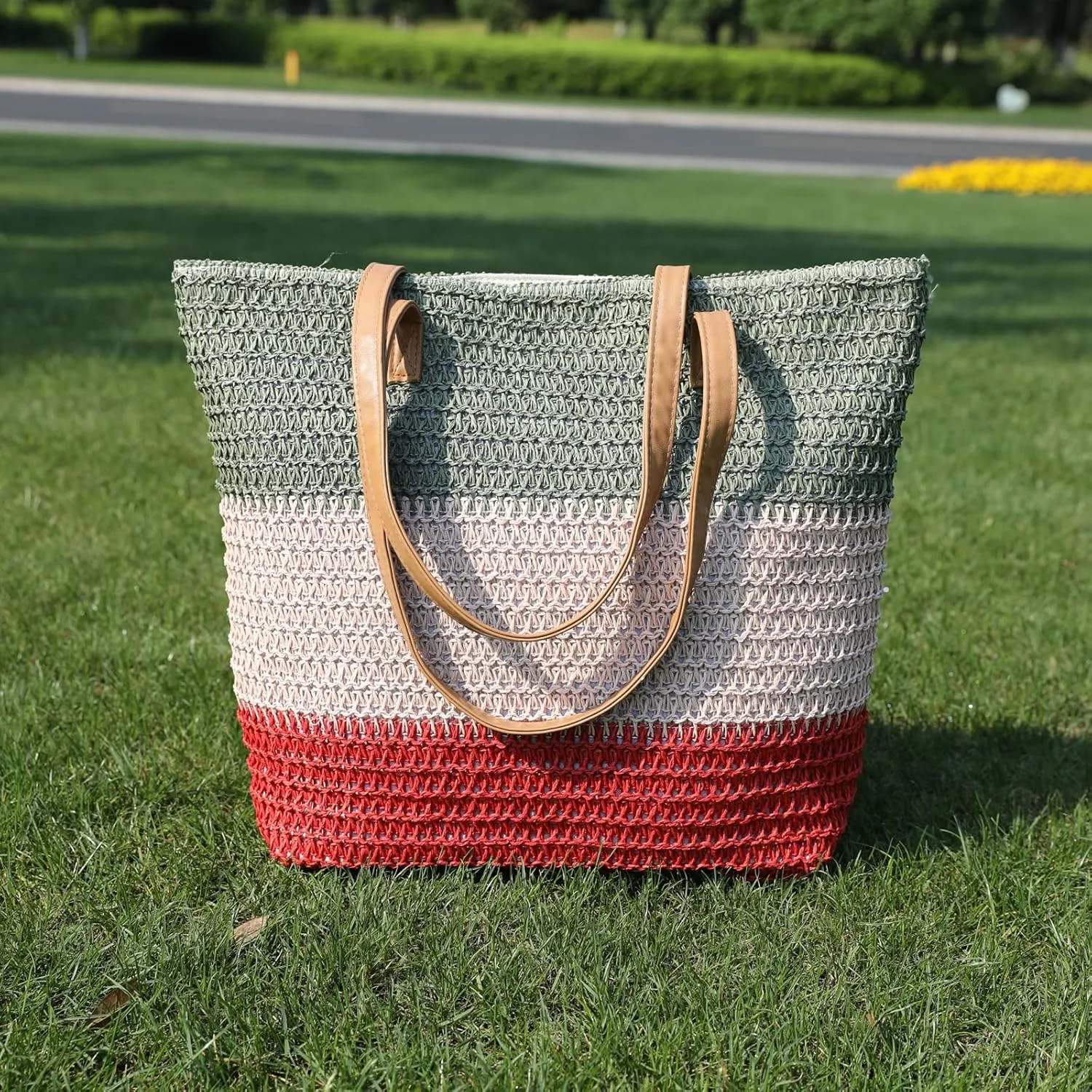JNF Large Colorful Beach Bags for Women Straw Beach Tote bag Rattan Woven Crochet Beach Bags Boho Beach Towels Bag Set