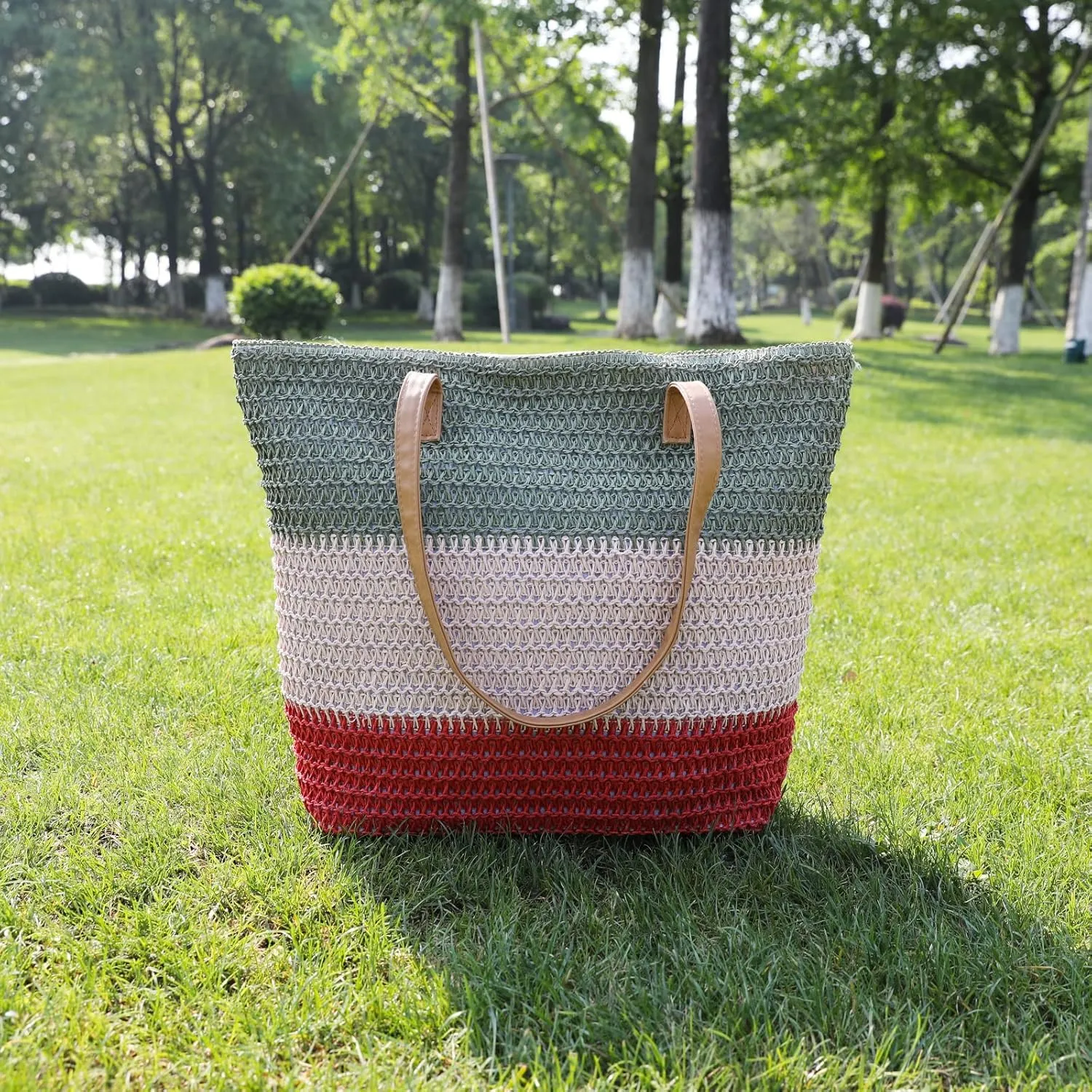 JNF Large Colorful Beach Bags for Women Straw Beach Tote bag Rattan Woven Crochet Beach Bags Boho Beach Towels Bag Set