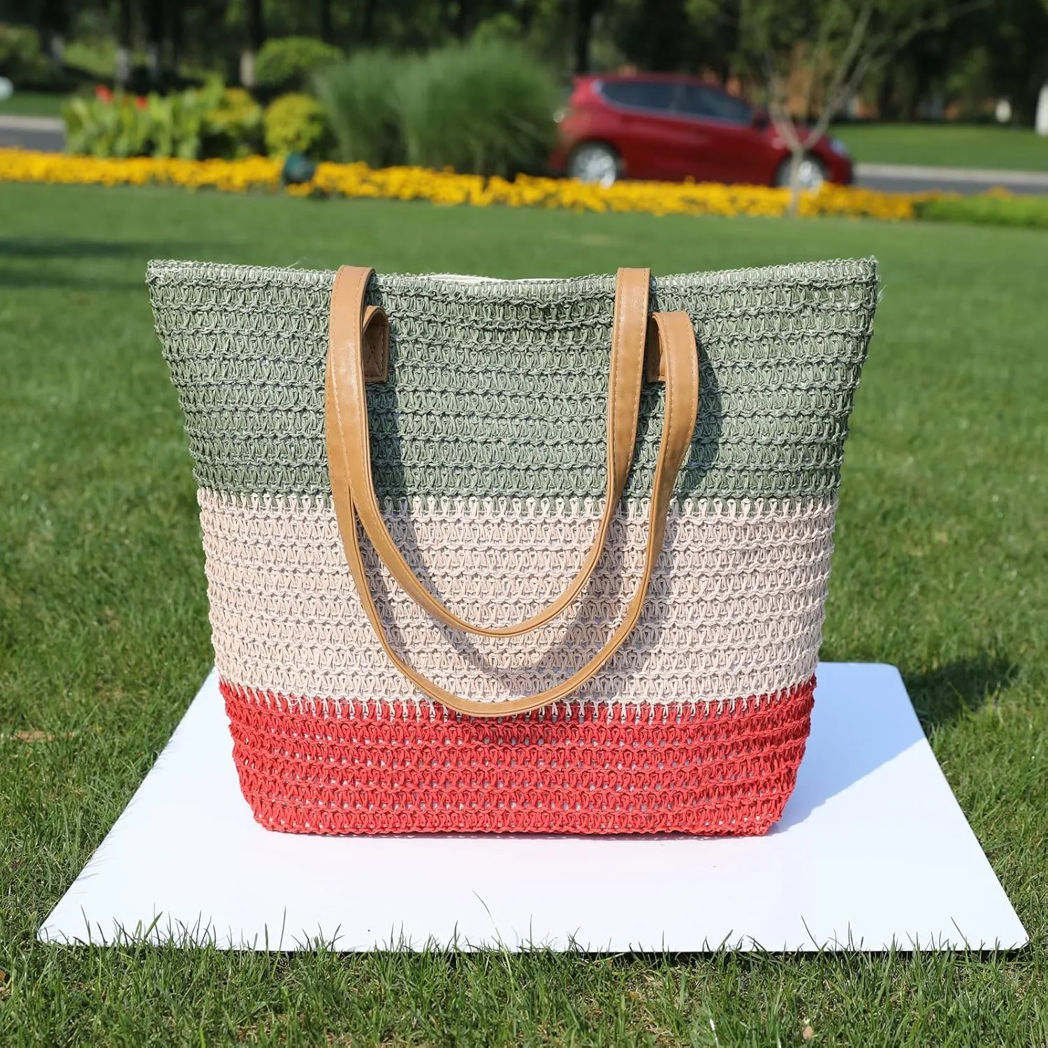 JNF Large Colorful Beach Bags for Women Straw Beach Tote bag Rattan Woven Crochet Beach Bags Boho Beach Towels Bag Set