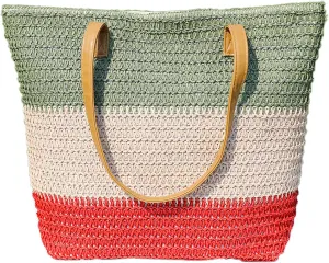 JNF Large Colorful Beach Bags for Women Straw Beach Tote bag Rattan Woven Crochet Beach Bags Boho Beach Towels Bag Set