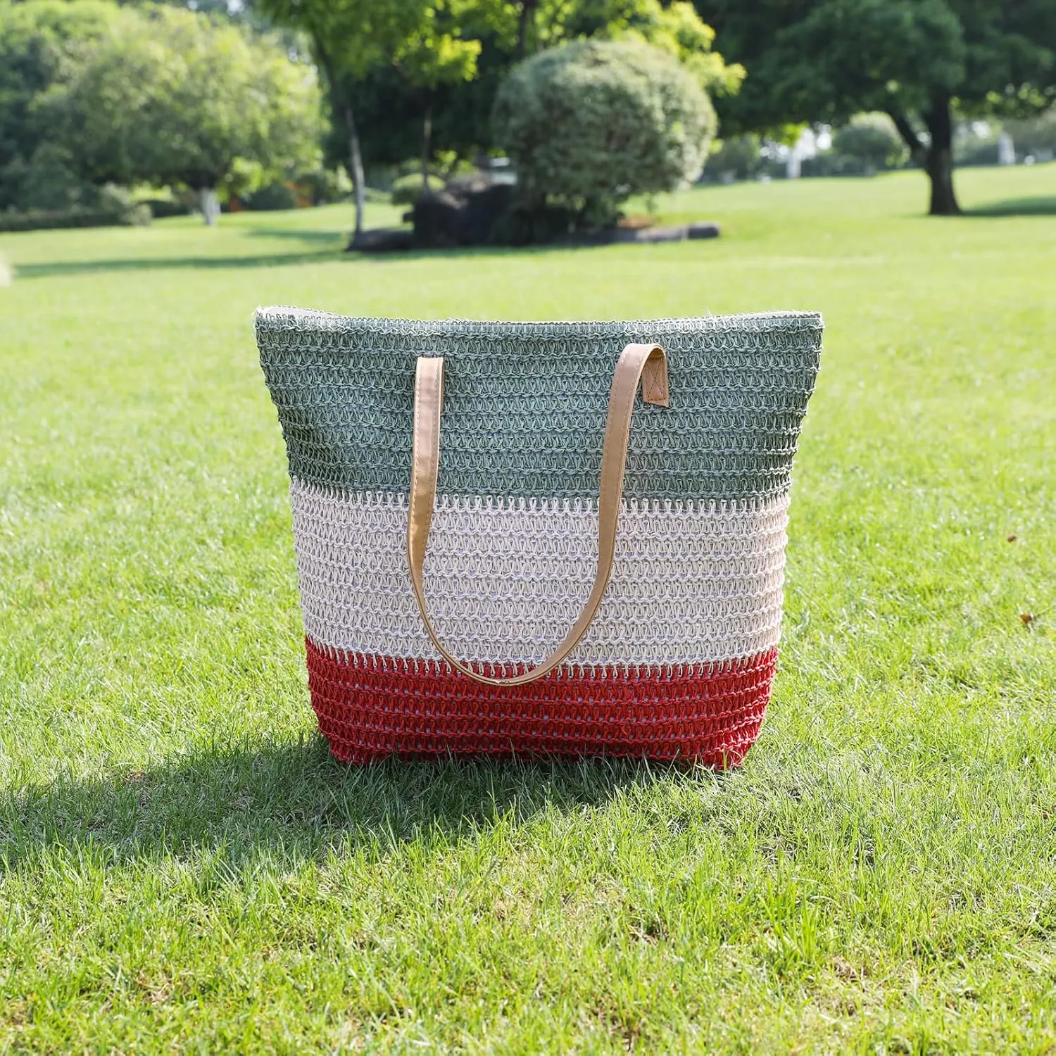 JNF Large Colorful Beach Bags for Women Straw Beach Tote bag Rattan Woven Crochet Beach Bags Boho Beach Towels Bag Set
