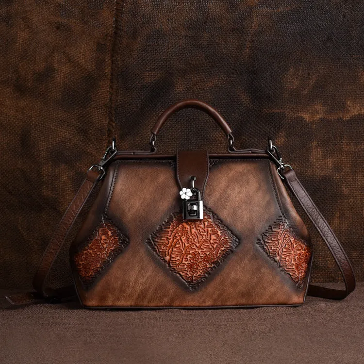 Johnature Retro Embossing Women Handbag Hand
