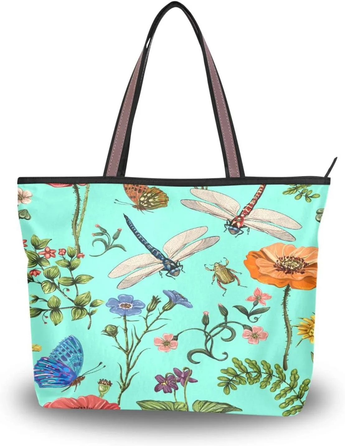 JSTEL Pattern Tote Bag for Women with Zipper Pocket Polyester Tote Purse Pattern Handbag Pattern Tote Purse