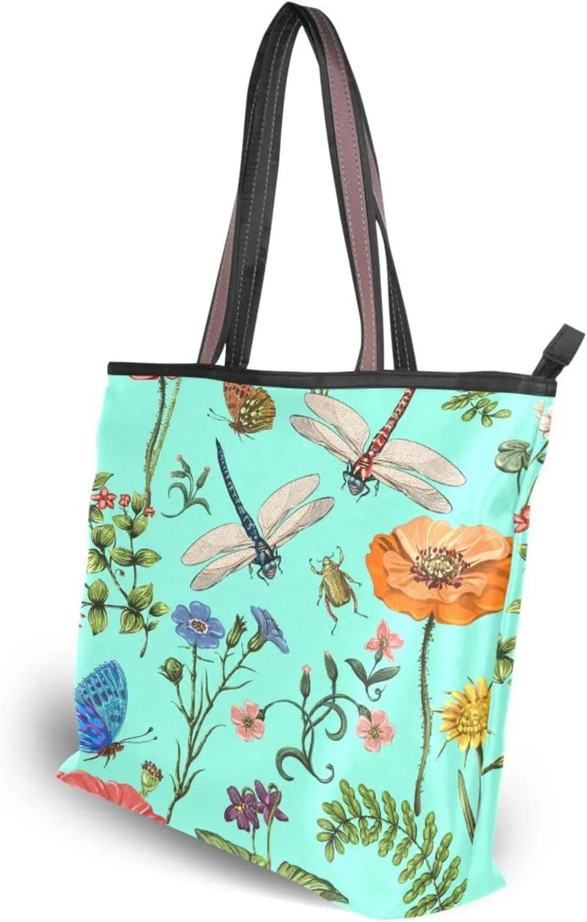 JSTEL Pattern Tote Bag for Women with Zipper Pocket Polyester Tote Purse Pattern Handbag Pattern Tote Purse