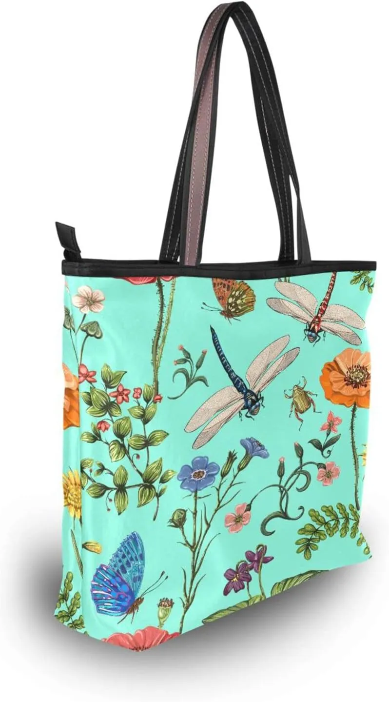 JSTEL Pattern Tote Bag for Women with Zipper Pocket Polyester Tote Purse Pattern Handbag Pattern Tote Purse