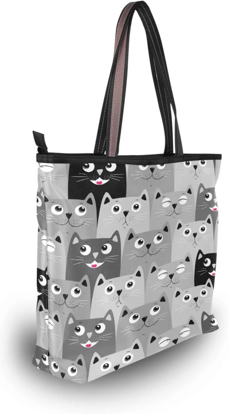 JSTEL Pattern Tote Bag for Women with Zipper Pocket Polyester Tote Purse Pattern Handbag Pattern Tote Purse