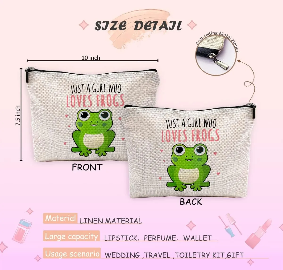 Just a Girl Who Loves Frogs Makeup Bag, Frog Themed Gifts, Small Makeup Cosmetic Bag for Purse, Cosmetic Bags for Women