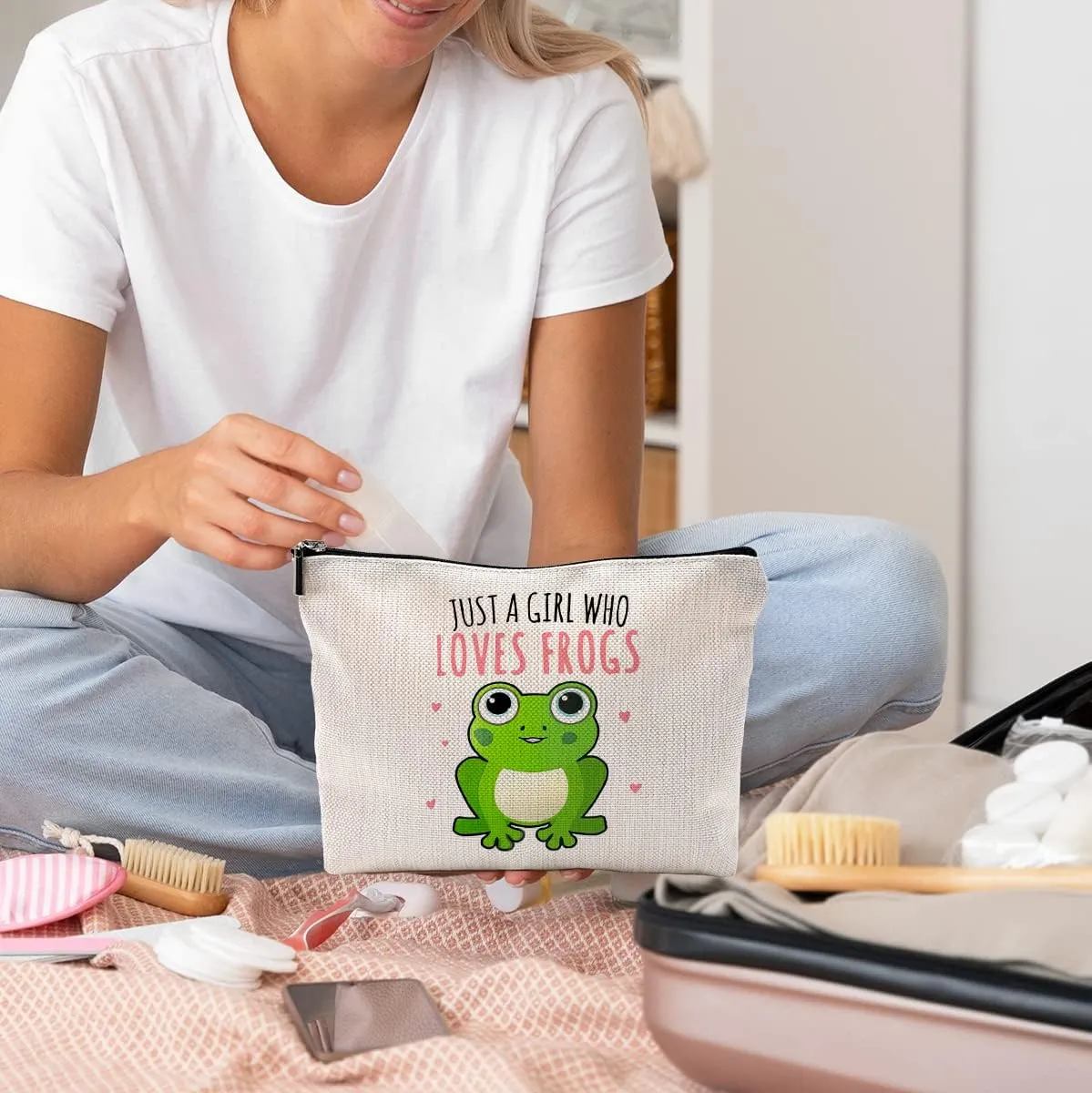 Just a Girl Who Loves Frogs Makeup Bag, Frog Themed Gifts, Small Makeup Cosmetic Bag for Purse, Cosmetic Bags for Women