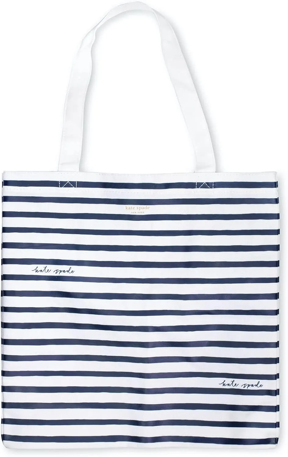 kate spade new york Canvas Tote Bag for Women, Cute Tote Bag for Teacher, Canvas Beach Bag, Book Tote with Pocket, Navy Painted Stripe
