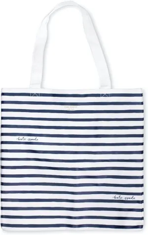 kate spade new york Canvas Tote Bag for Women, Cute Tote Bag for Teacher, Canvas Beach Bag, Book Tote with Pocket, Navy Painted Stripe