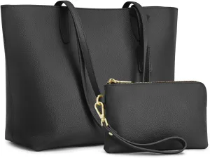 Kattee Leather Tote Bags for Women Shoulder Purses and Handbags Travel Work Bags with Wristlet Wallet 2-in-1