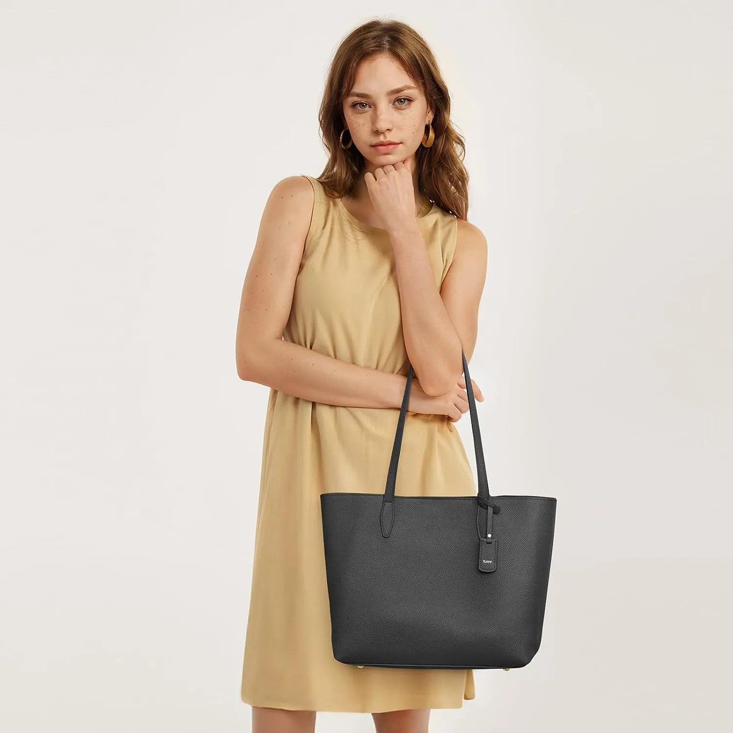 Kattee Leather Tote Bags for Women Shoulder Purses and Handbags Travel Work Bags with Wristlet Wallet 2-in-1