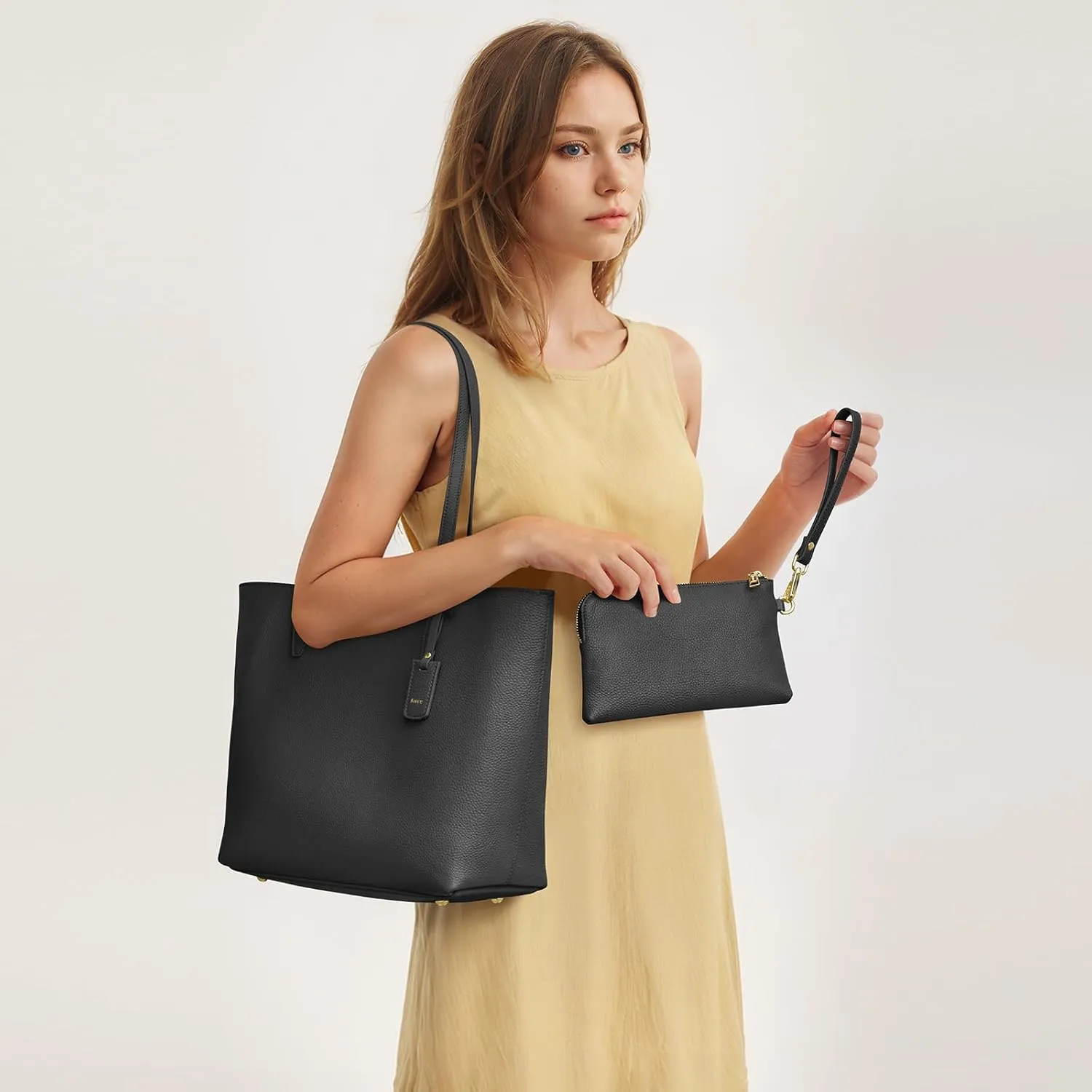 Kattee Leather Tote Bags for Women Shoulder Purses and Handbags Travel Work Bags with Wristlet Wallet 2-in-1