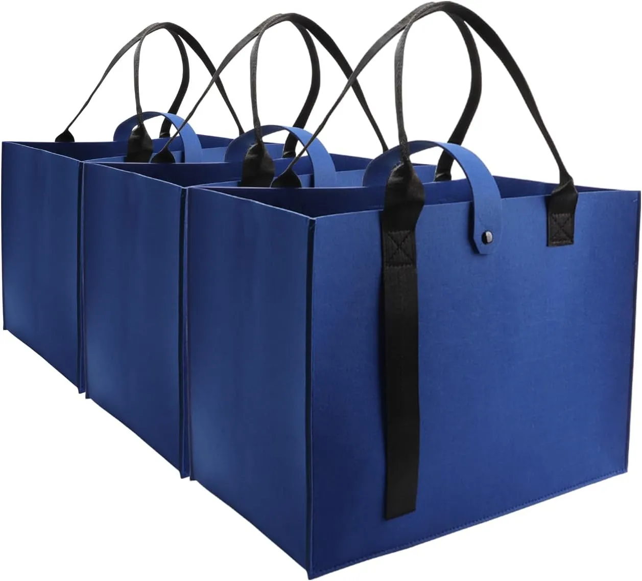 kaxilu Travel Felt Heavy Duty Grocery with Handles Navy Blue 3pcs Large 16.5"x12.5"x 10" DIY Gifts Bag Shopping Felt Bags Beach, Travel, Study, Gym,wedding DIY Gifts Bag