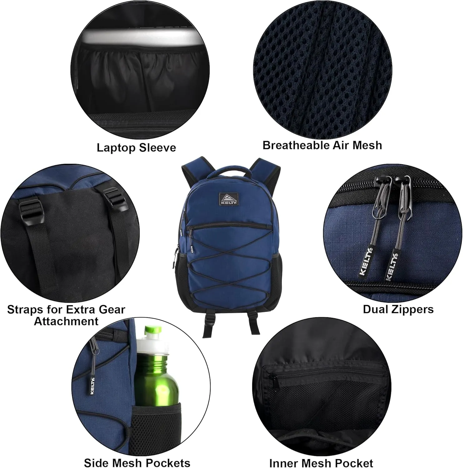 Kelty Laptop Backpack Bag 25 L Hiking Backpack for Men, Women, Work | 18 inch Travel Backpack Carry On Approved (Navy)