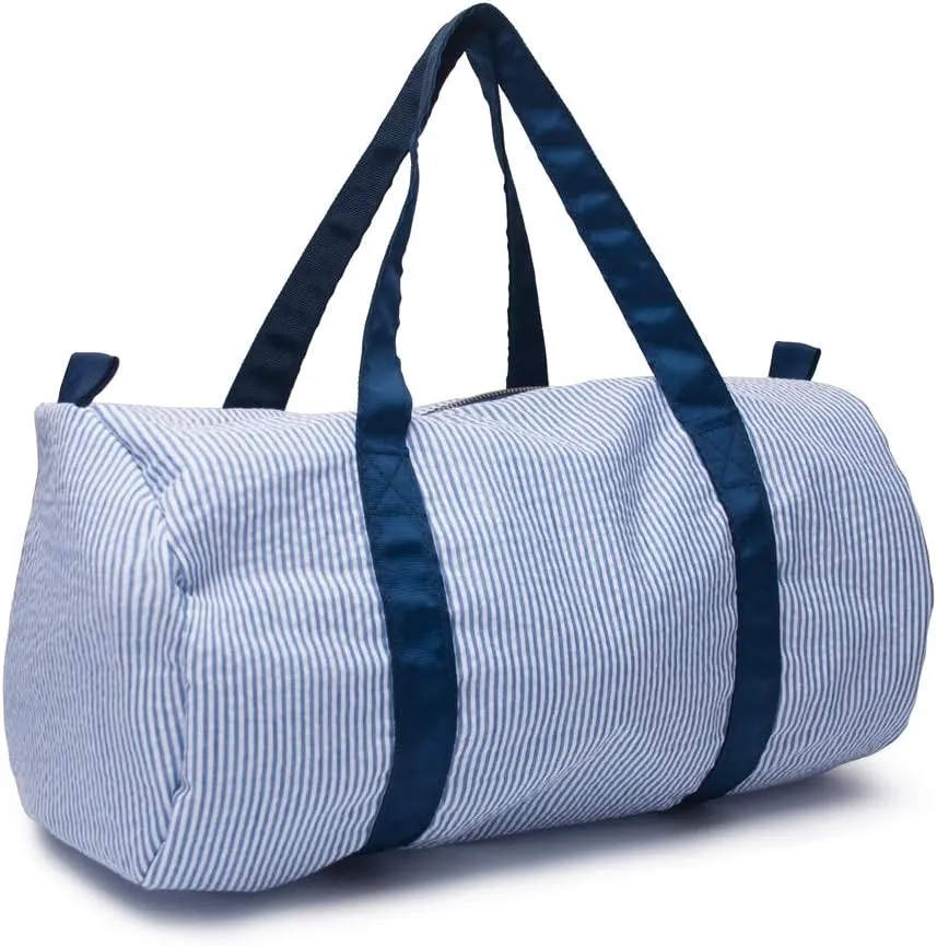 Kids Duffle Travel Bag, Seersucker Overnight Weekender Carry on Bag for Toddler Boys Girls, Lightweight Small Personal Items Bags (Navy)