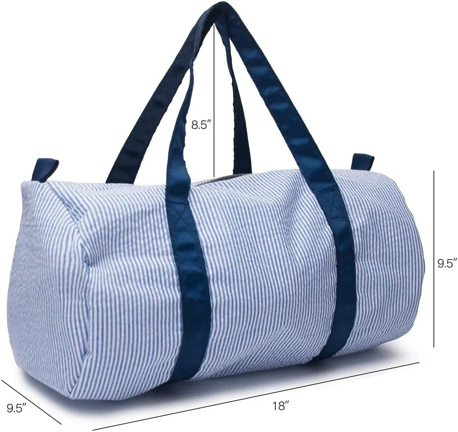 Kids Duffle Travel Bag, Seersucker Overnight Weekender Carry on Bag for Toddler Boys Girls, Lightweight Small Personal Items Bags (Navy)
