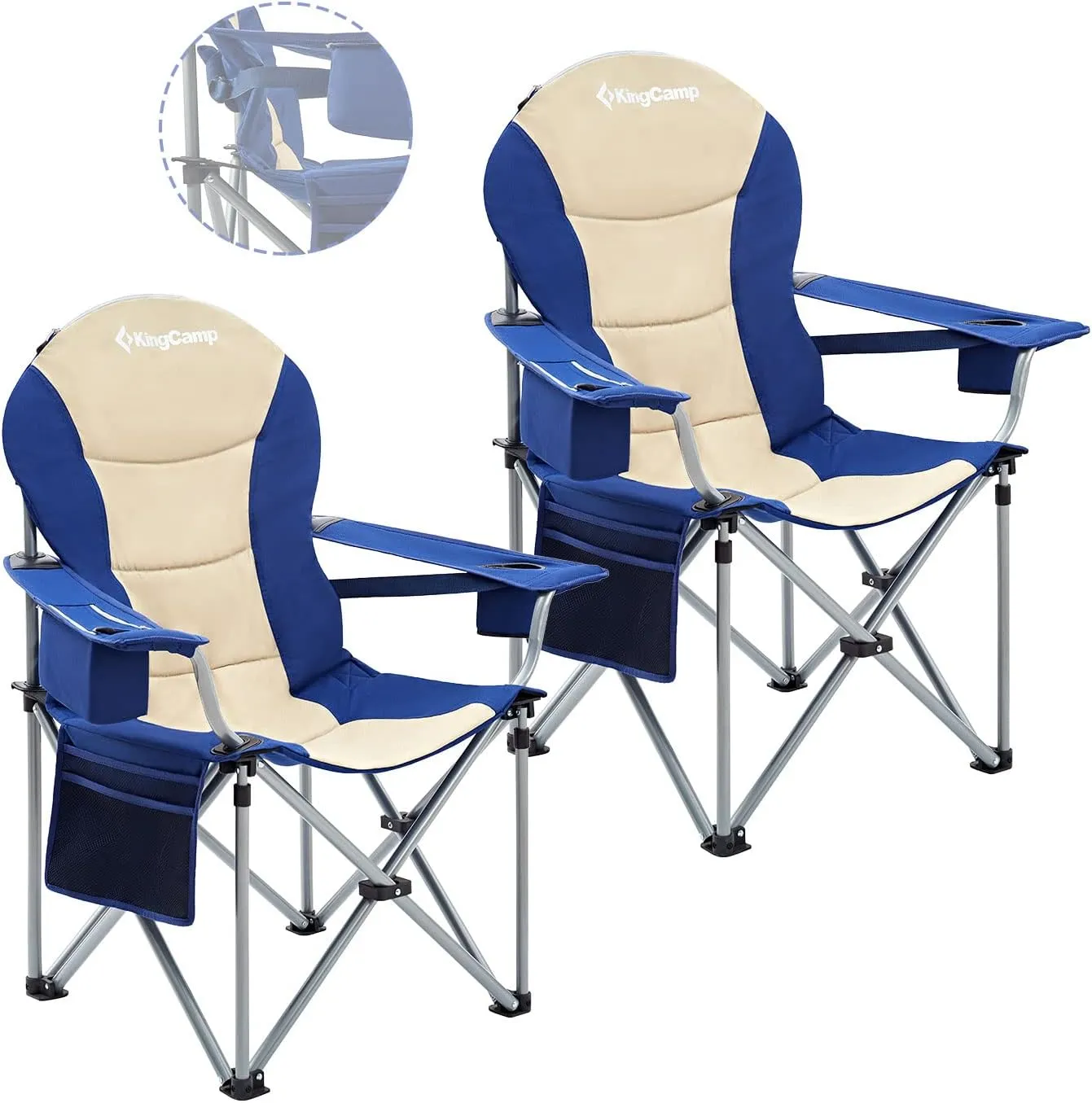 KingCamp KC2008 USCK Camping Chair, Oversized, 2 Pack-Navy/Beige